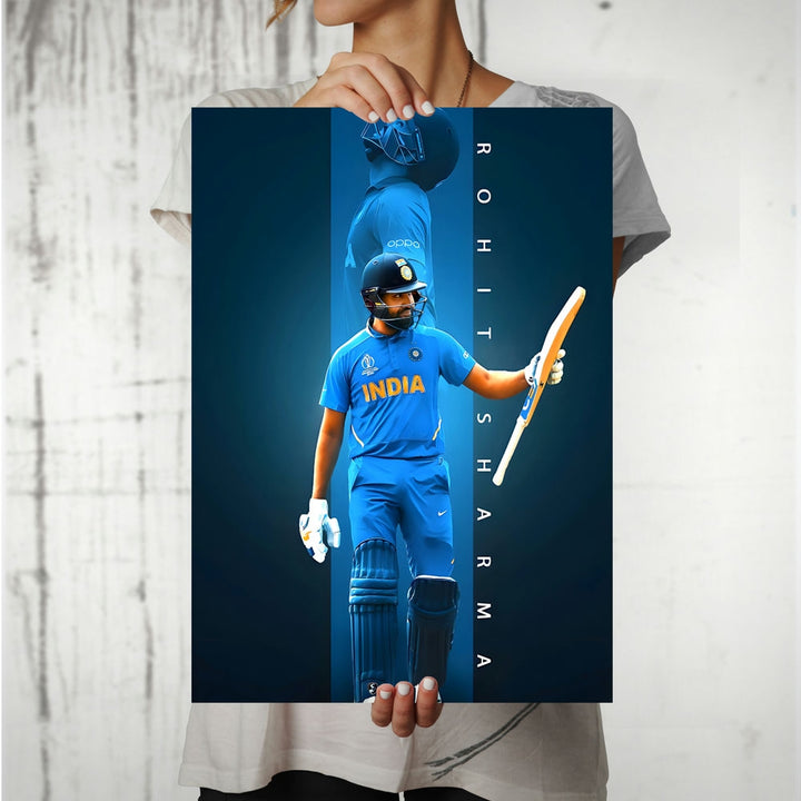 High-Quality Metal Posters Indian Cricketer Rohit Sharma RS03 Vibrant Colors Sharp Details