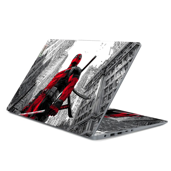 3M Material Textured Embossed Laptop Skin - Deadpool City Rooftop Vector Art