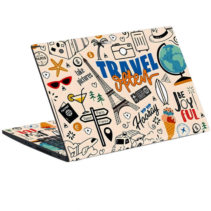3M Material Textured Embossed Laptop Skin - World Map Travel Doodle Sketch