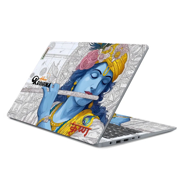 3M Material Textured Embossed Laptop Skin - Lord Krishna Flute Digital Sketch