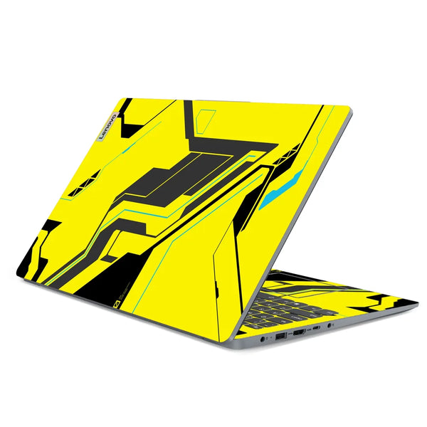3M Material Textured Embossed Laptop Skin - Abstract Yellow Cyberpunk Tech Grid