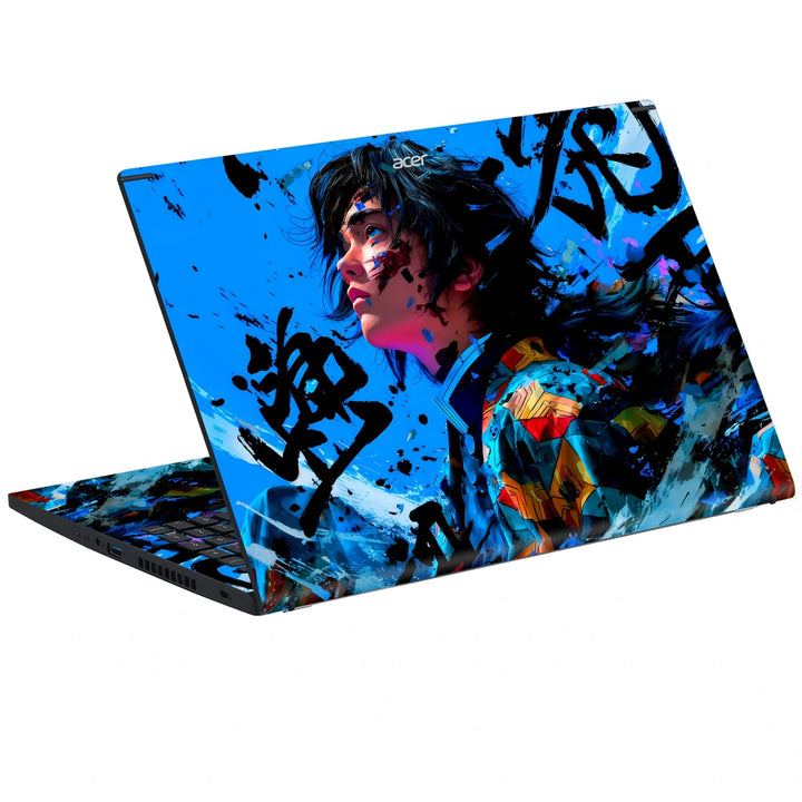 3M Material Textured Embossed Laptop Skin - Demon Slayer Blue Ink Grunge