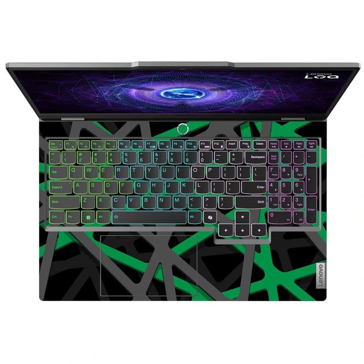 3M Material Textured Embossed Laptop Skin - Abstract Green Black Mesh Tech Grid