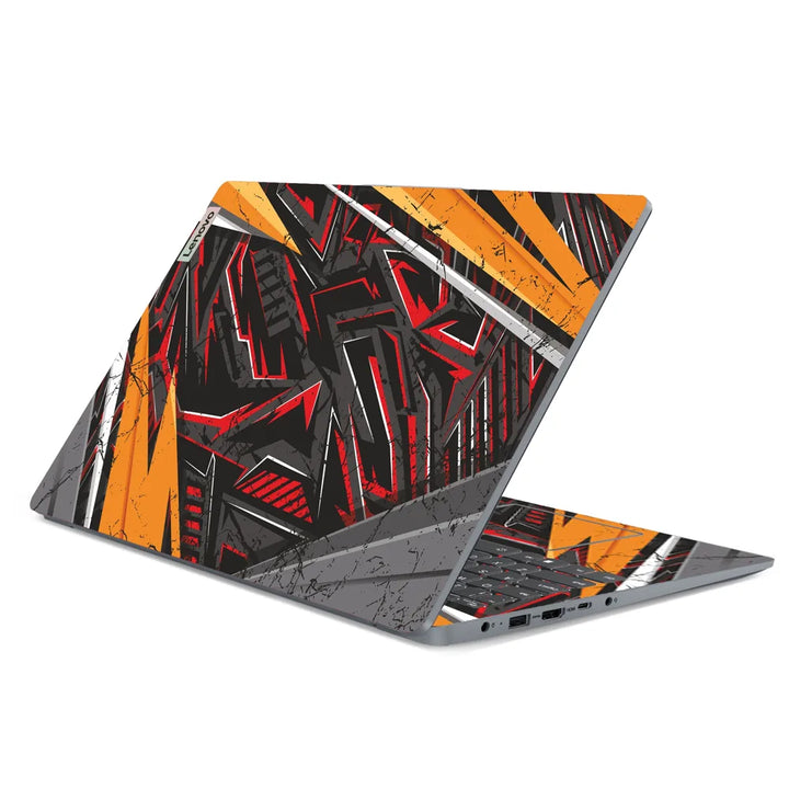 3M Material Textured Embossed Laptop Skin - Abstract Red Orange Cyberpunk Grid