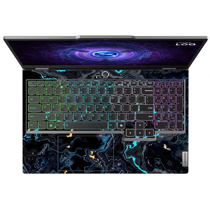 3M Material Textured Embossed Laptop Skin - Abstract Dark Blue Gold Marble Texture