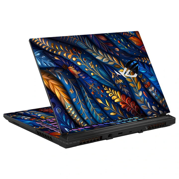 3M Material Textured Embossed Laptop Skin - Abstract Gold Feather Pattern