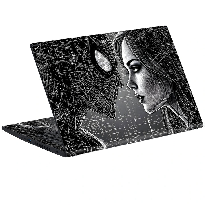 3M Material Textured Embossed Laptop Skin - Spider-Man Kiss Black and White Sketch