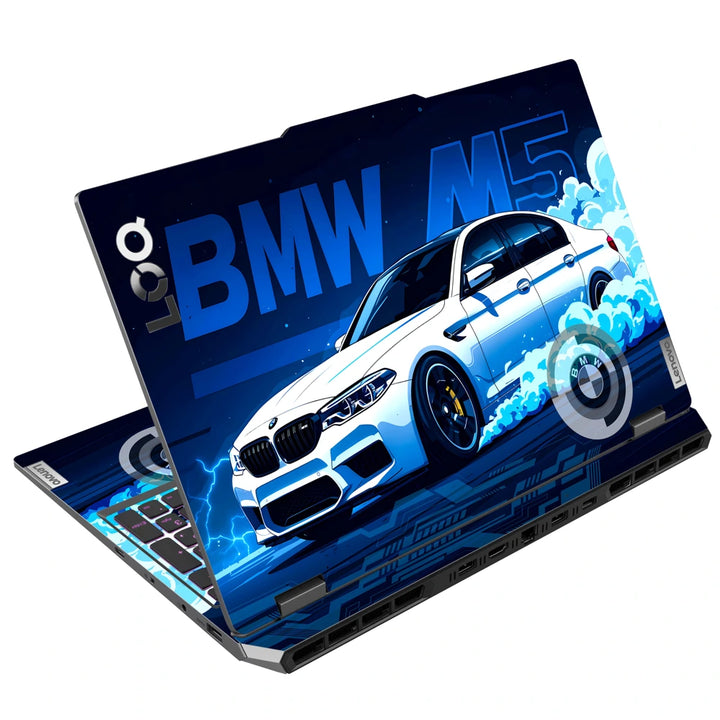 3M Material Textured Embossed Laptop Skin - BMW M5 White Blue Neon Car