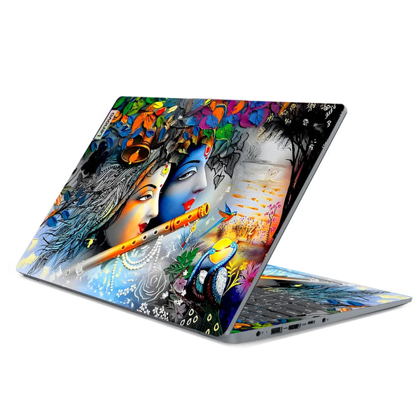 3M Material Textured Embossed Laptop Skin - Lord Krishna Blue Flute Embossed Art