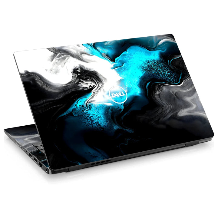 3M Material Textured Embossed Laptop Skin - Abstract Black Teal Fluid Art