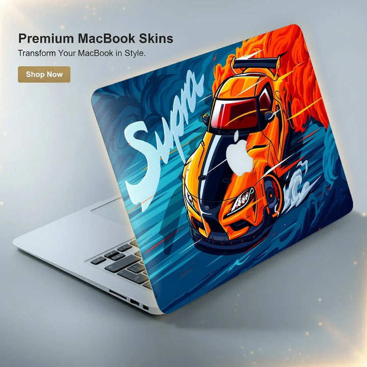 MacBook Laptop Skin - Toyota Supra Orange BlueFlames