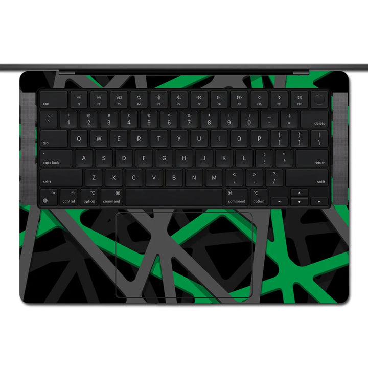 MacBook Laptop Skin - Abstract Green Black Mesh Tech Grid