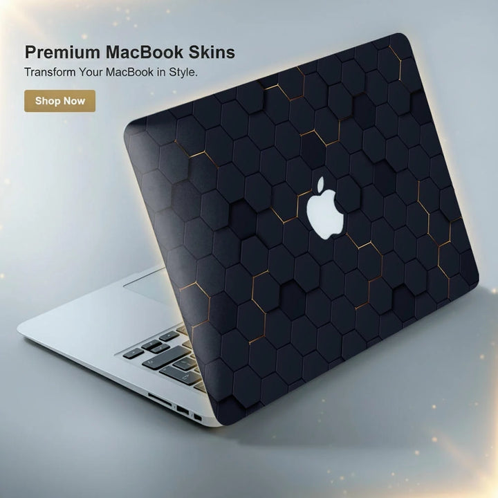 MacBook Laptop Skin - Yellow Neon 3D Black Hexagon