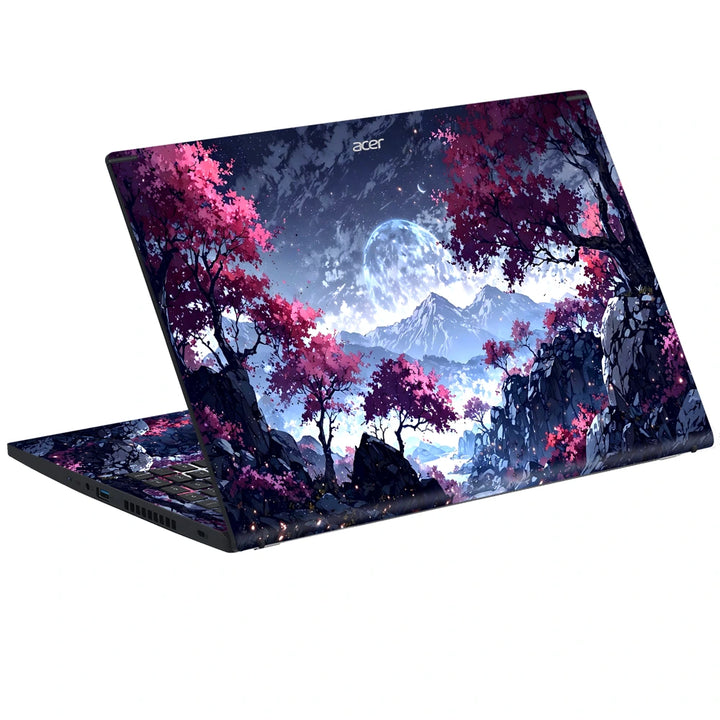3M Material Textured Embossed Laptop Skin - Minimalist Misty Blue Mountain Forest