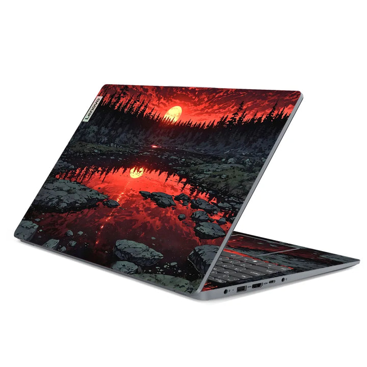 3M Material Textured Embossed Laptop Skin - Abstract Sunset Red Water Reflection