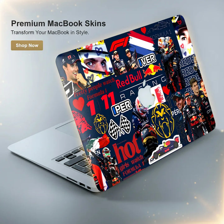 MacBook Laptop Skin - F1 Team Driver and Car Collage