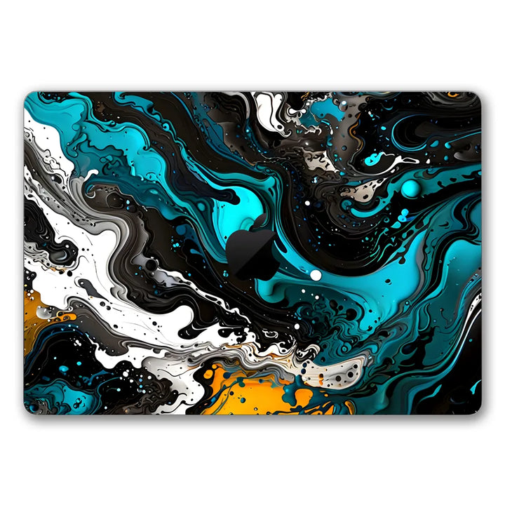 MacBook Laptop Skin - Abstract Teal Black White Fluid Swirl