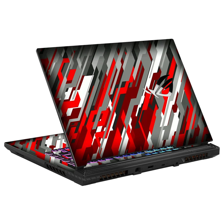 3M Material Textured Embossed Laptop Skin - Abstract Red White Geometric Racing