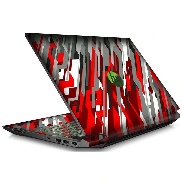 3M Material Textured Embossed Laptop Skin - Abstract Red White Geometric Racing