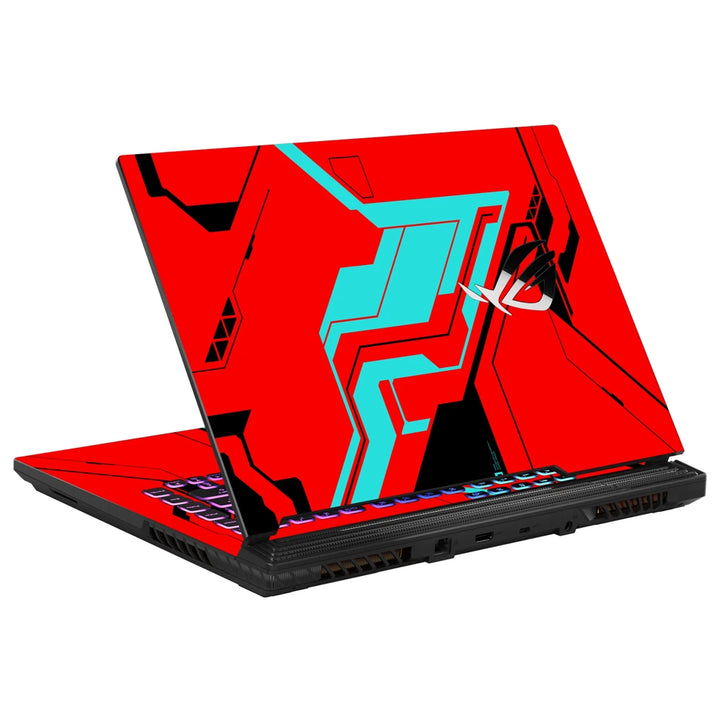 3M Material Textured Embossed Laptop Skin - Abstract Red Teal Cyberpunk Grid