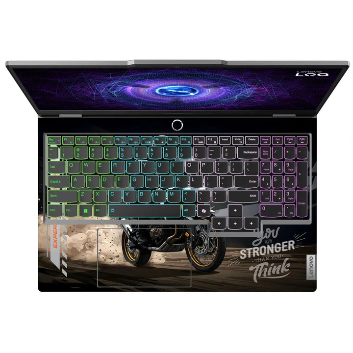 3M Material Textured Embossed Laptop Skin - Shadow Rider Minimalist Motorcycle Art