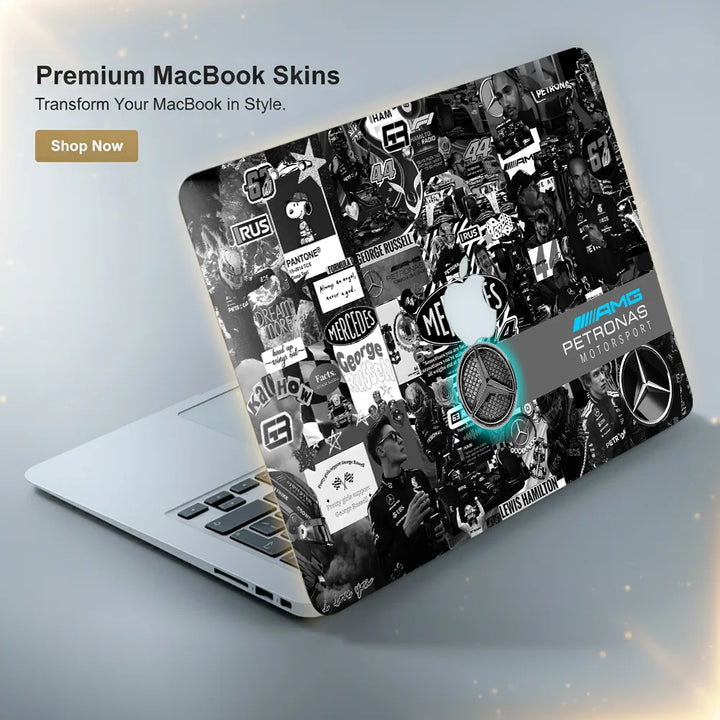 MacBook Laptop Skin - Mercedes F1 Car Driver Collage