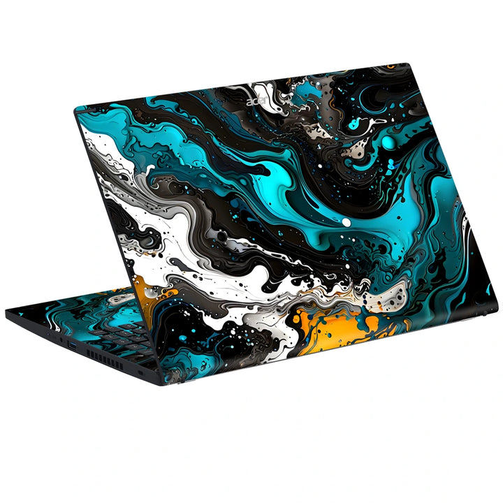 3M Material Textured Embossed Laptop Skin - Abstract Teal Black White Fluid Swirl