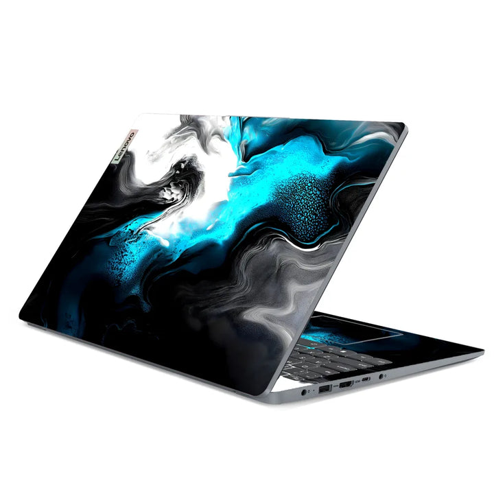 3M Material Textured Embossed Laptop Skin - Abstract Black Teal Fluid Art