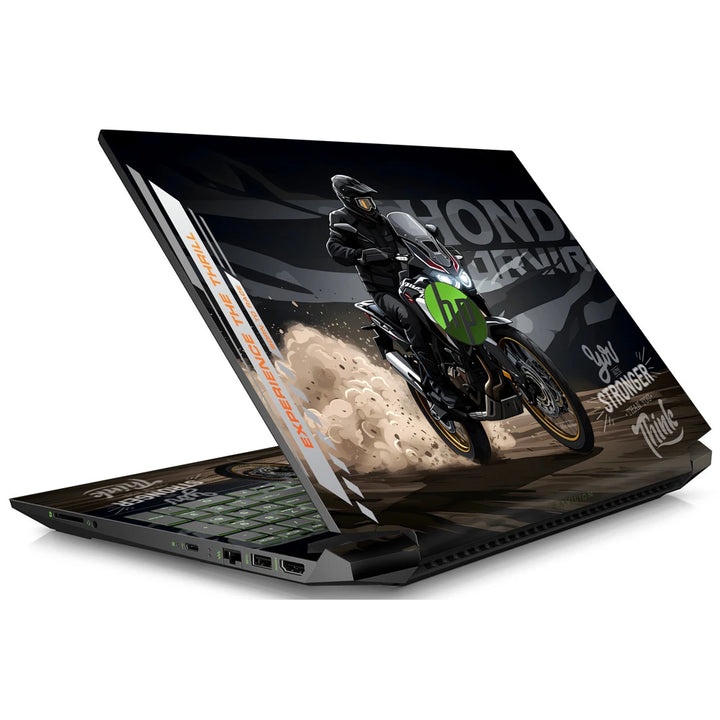 3M Material Textured Embossed Laptop Skin - Shadow Rider Minimalist Motorcycle Art