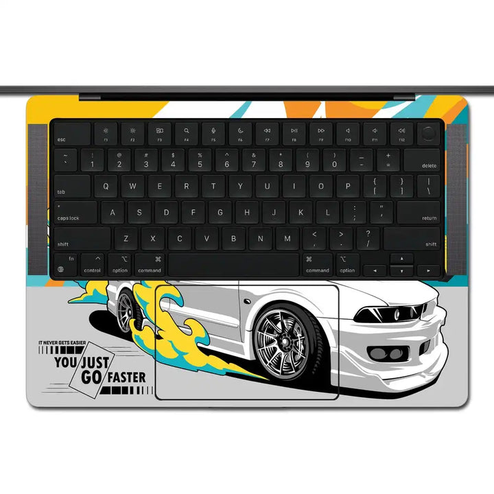 MacBook Laptop Skin - Wrummm You Just Go Faster White Sports Car with Flames