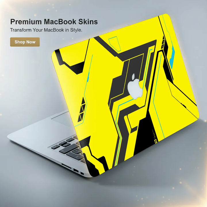MacBook Laptop Skin - Abstract Yellow Cyberpunk Tech Grid