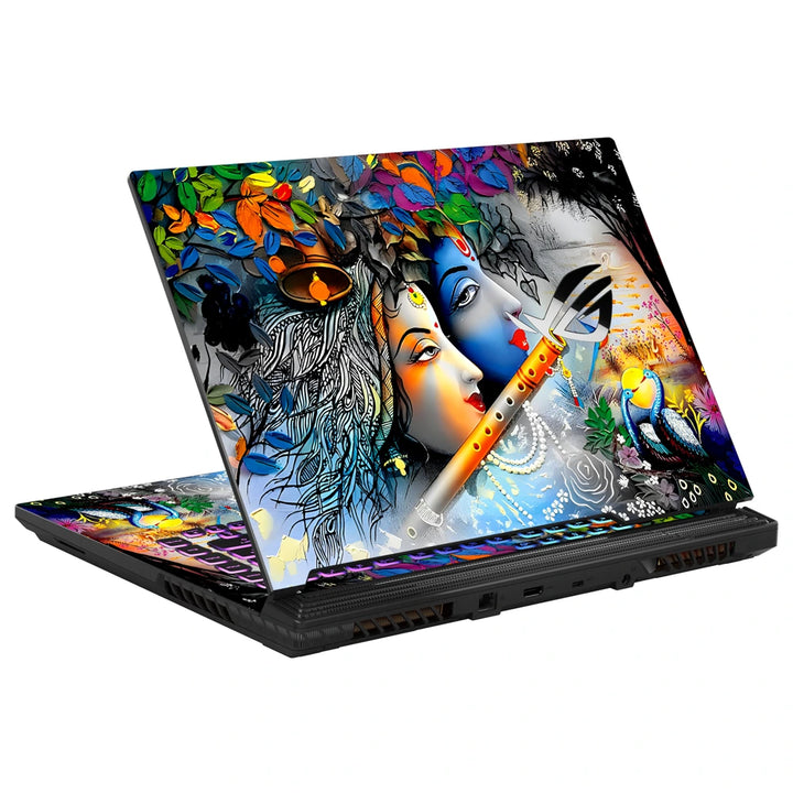 3M Material Textured Embossed Laptop Skin - Lord Krishna Blue Flute Embossed Art