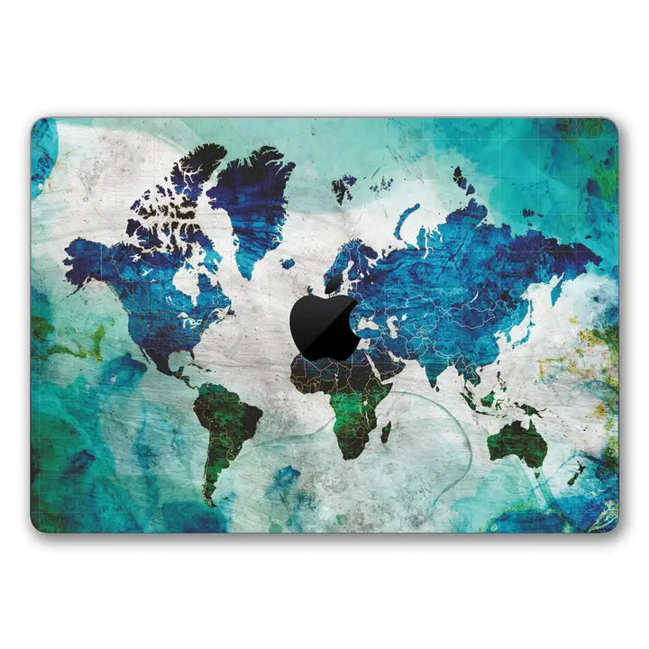 MacBook Laptop Skin - Watercolor World Map in Oceanic Shades