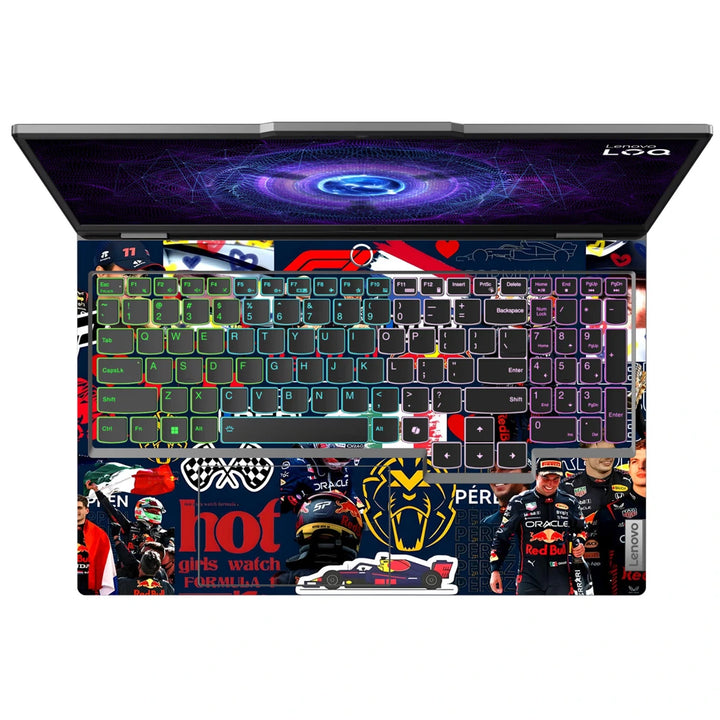 3M Material Textured Embossed Laptop Skin - F1 Team Driver and Car Collage