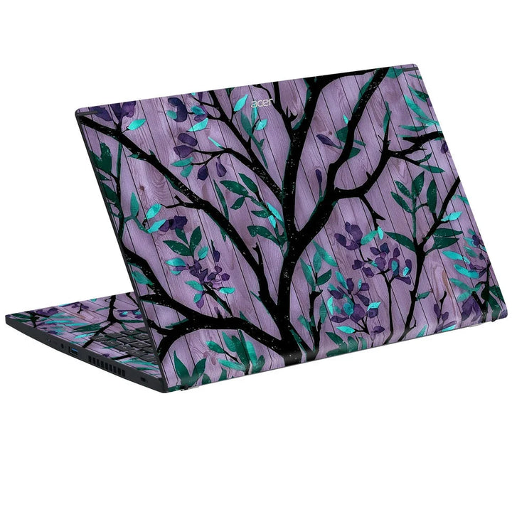3D Embossed Laptop Skin - Purple Floral Branch Art