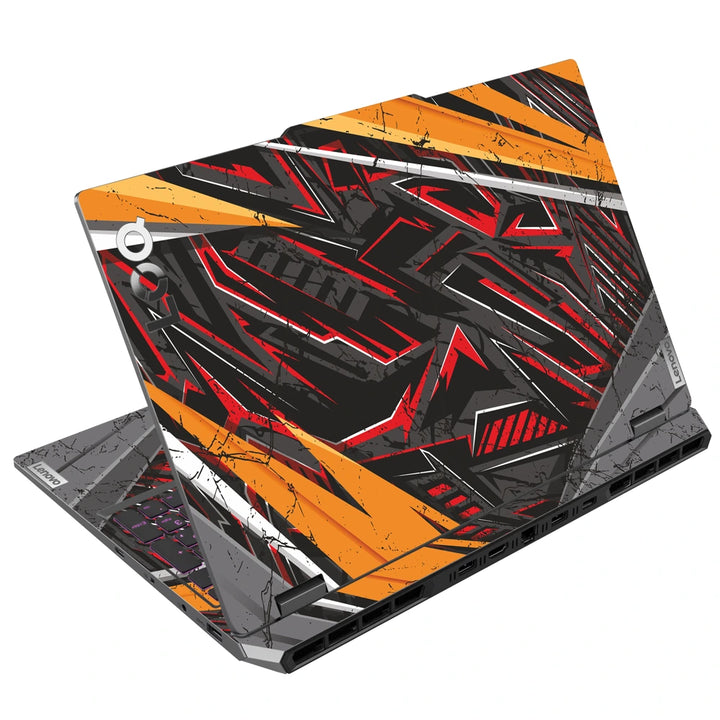 3M Material Textured Embossed Laptop Skin - Abstract Red Orange Cyberpunk Grid