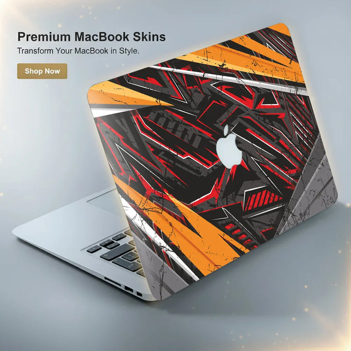 MacBook Laptop Skin - Abstract Red Orange Cyberpunk Grid