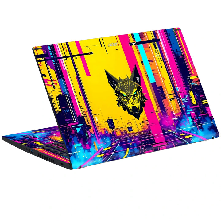3M Material Textured Embossed Laptop Skin - Blue Purple Neon Wolf Head Art