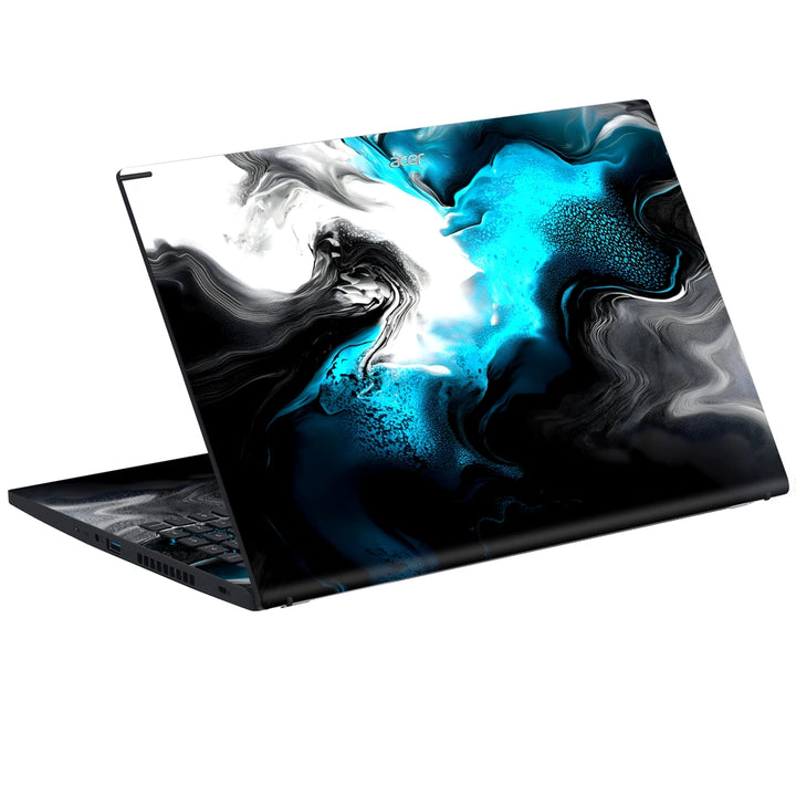 3M Material Textured Embossed Laptop Skin - Abstract Black Teal Fluid Art