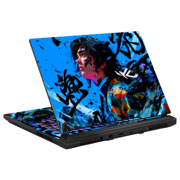3M Material Textured Embossed Laptop Skin - Demon Slayer Blue Ink Grunge