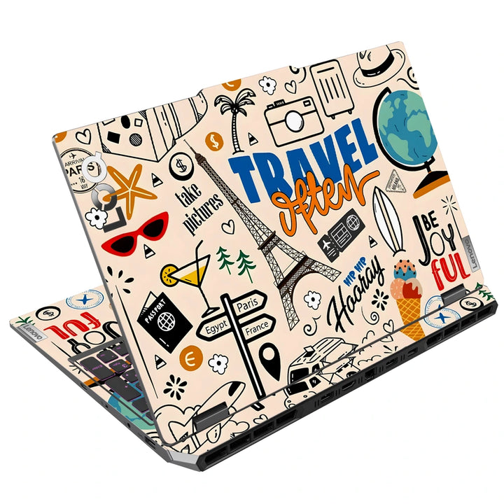3M Material Textured Embossed Laptop Skin - World Map Travel Doodle Sketch