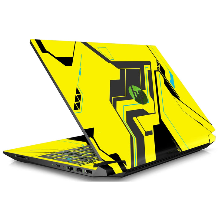 3M Material Textured Embossed Laptop Skin - Abstract Yellow Cyberpunk Tech Grid