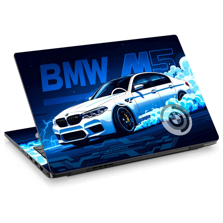 3M Material Textured Embossed Laptop Skin - BMW M5 White Blue Neon Car
