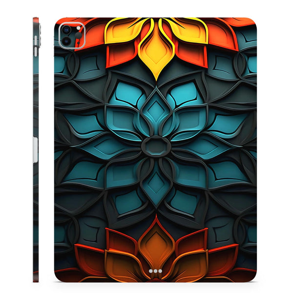 3D Embossed Tablet Skin Mandala Teal Orange