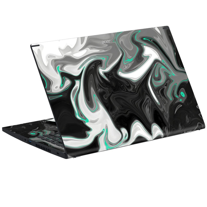 3M Material Textured Embossed Laptop Skin - Abstract Grey Teal Marble Fluid Art