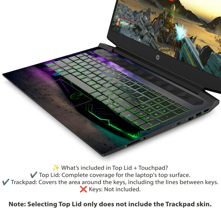HP Laptop Skin - Black Sports Car Green Neon Lights Purple Smoke