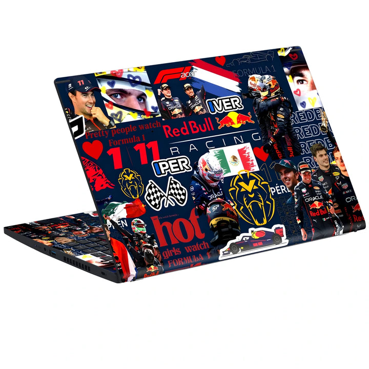 3M Material Textured Embossed Laptop Skin - F1 Team Driver and Car Collage