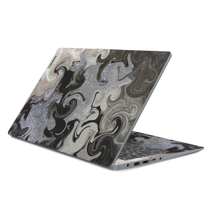 3M Material Textured Embossed Laptop Skin - Abstract Monochrome Black White Marble