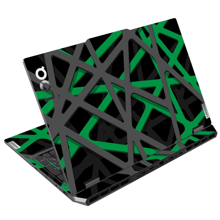 3M Material Textured Embossed Laptop Skin - Abstract Green Black Mesh Tech Grid