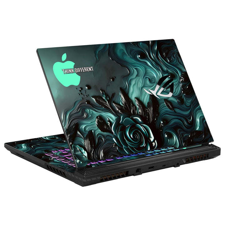 3M Material Textured Embossed Laptop Skin - Apple Aqua Rose Fluid Art